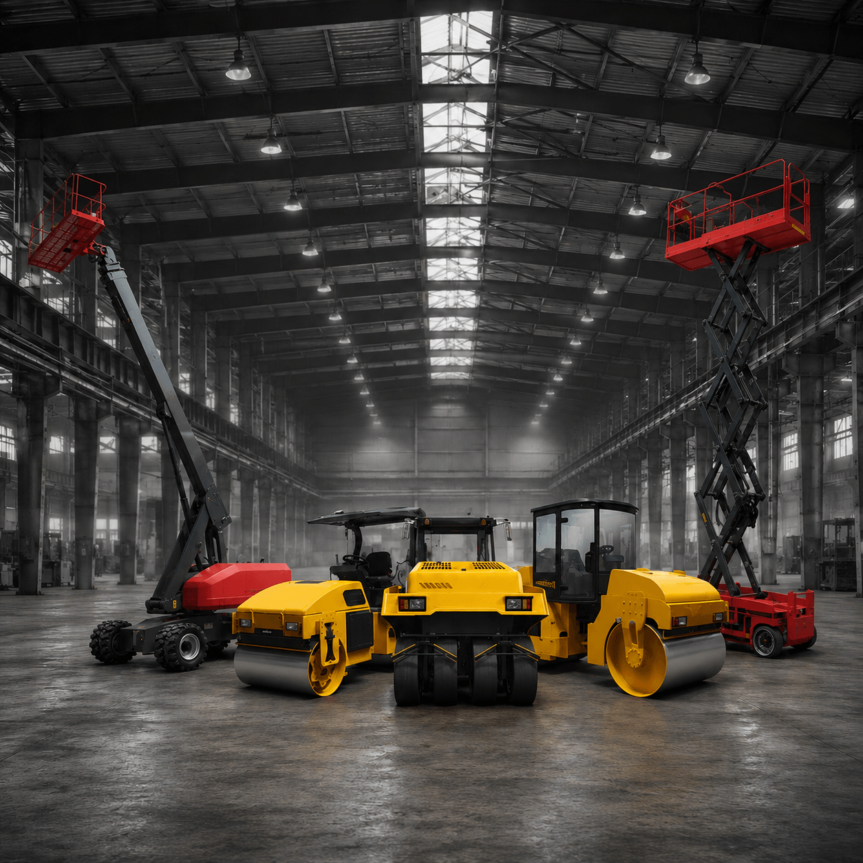 Agung Rejeki construction equipment in an industrial warehouse