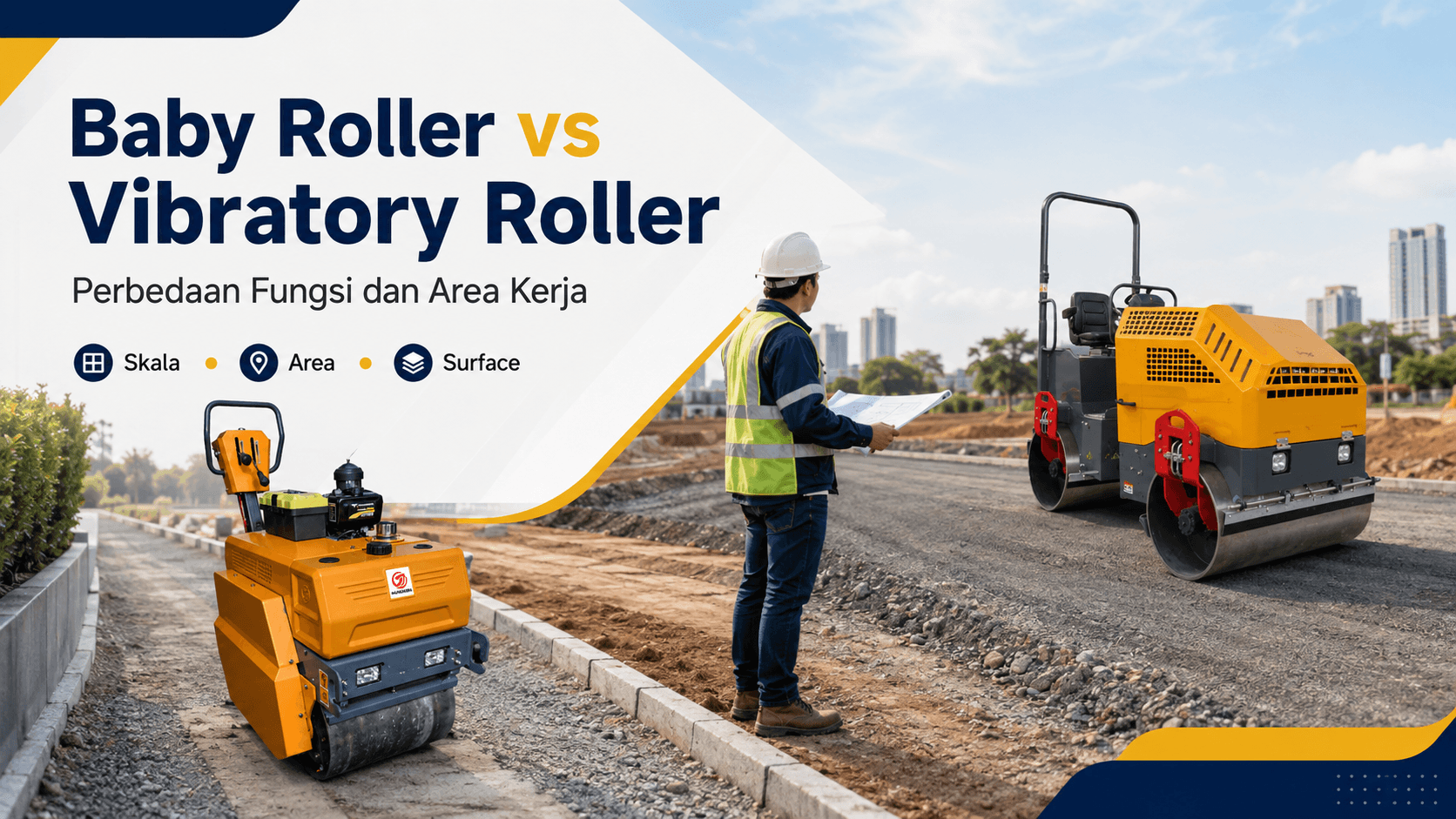 Baby Roller dan Vibratory Roller pada area kerja proyek dengan skala dan luas pemadatan berbeda