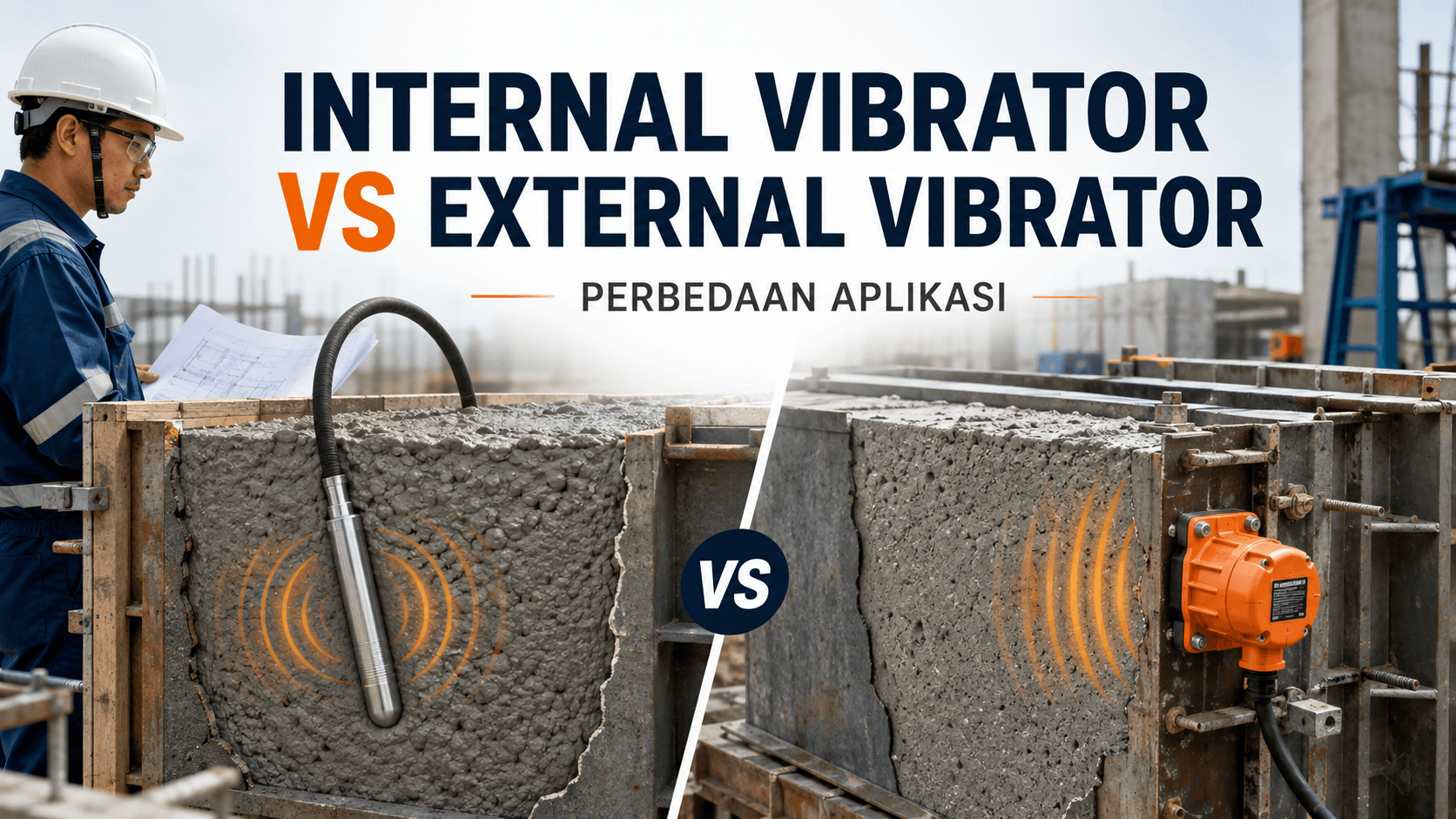 Comparison of internal vibrator on fresh concrete and external vibrator on formwork