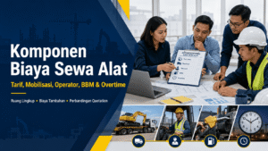 Tim procurement membandingkan tarif, mobilisasi, operator, BBM, dan overtime dalam quotation sewa alat konstruksi