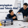 Tim procurement dan engineer memeriksa spesifikasi teknis alat, datasheet, dan compliance sheet untuk dokumen tender
