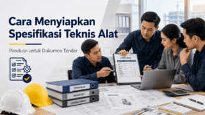 Tim procurement dan engineer memeriksa spesifikasi teknis alat, datasheet, dan compliance sheet untuk dokumen tender