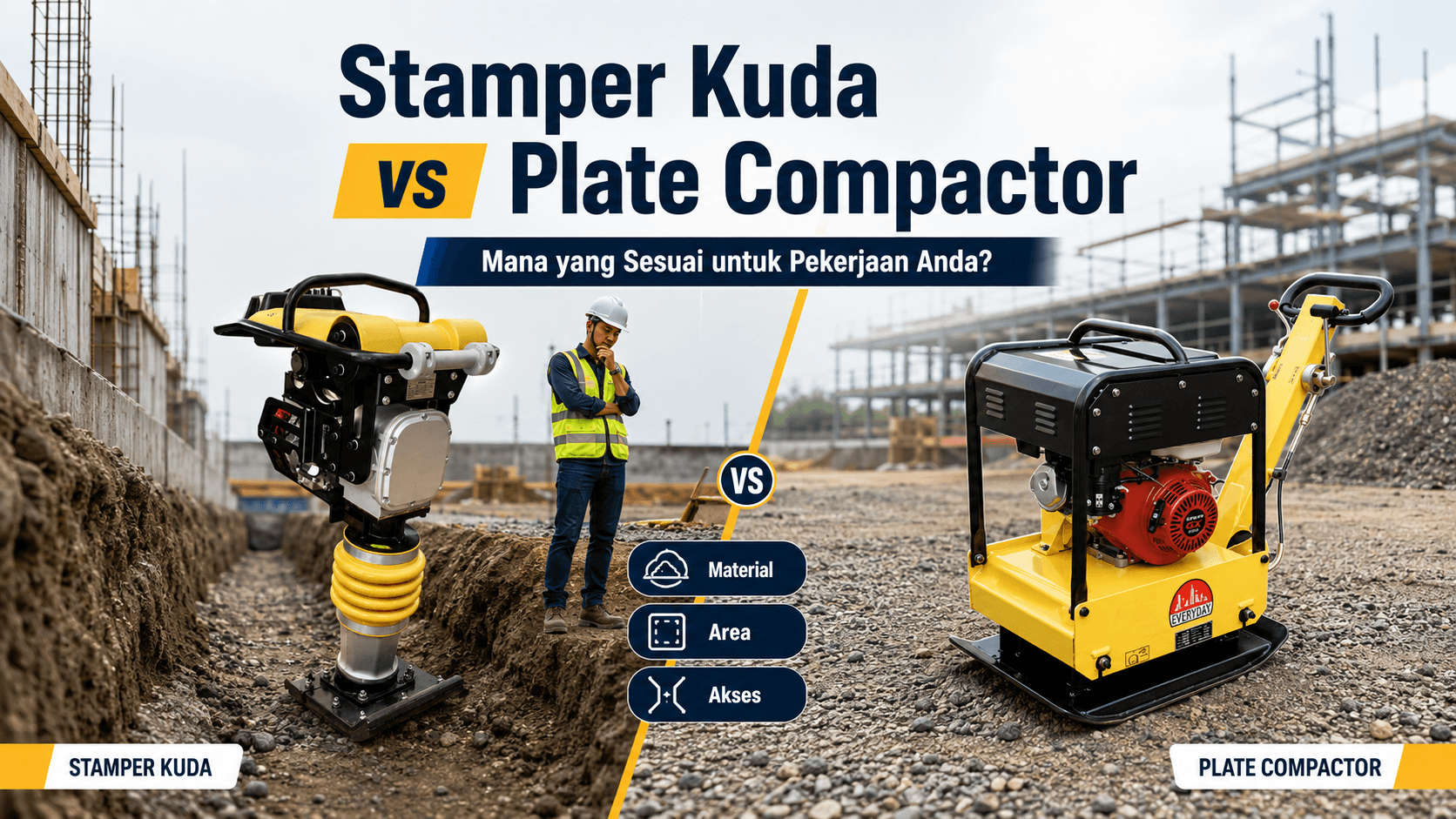 Comparison of horse stamper and plate compactor in project compaction area with different working conditions