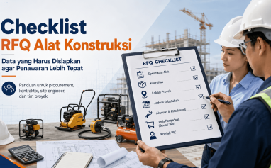 Tim proyek memeriksa checklist RFQ alat konstruksi sebelum meminta penawaran
