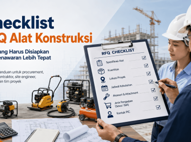 Tim proyek memeriksa checklist RFQ alat konstruksi sebelum meminta penawaran